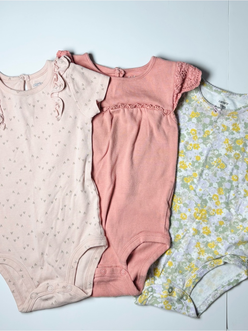 Carter's Coquette Ditsy Floral & Eyelet Lace Ruffle Bodysuit Bundle 3pc 12-18M